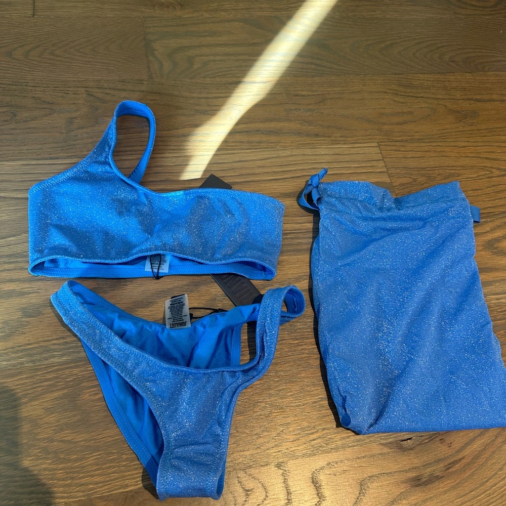 Blue sparkly TRIANGL one strap bikini